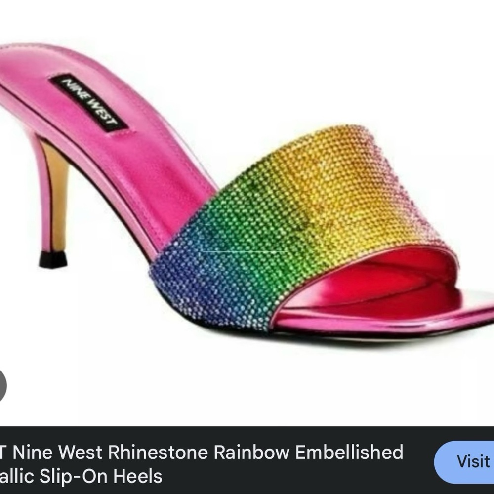 NWT Nine West Rhinestone Rainbow Embellished Slip-On Heels